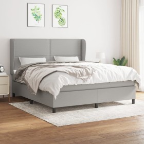 Cama box spring con colchón tela gris claro 180x200 cm