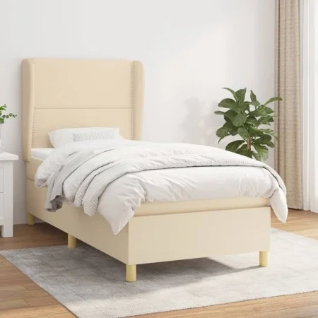 Box spring bed with cream fabric mattress 90x200 cm by , Beds and slatted bases - Ref: Foro24-3128418, Price: 326,76 €, Disco...