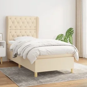 Cama box spring con colchón tela color crema 80x200 cm de , Camas y somieres - Ref: Foro24-3128722, Precio: 355,49 €, Descuen...