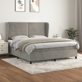 Cama box spring con colchón terciopelo gris claro 160x200 cm