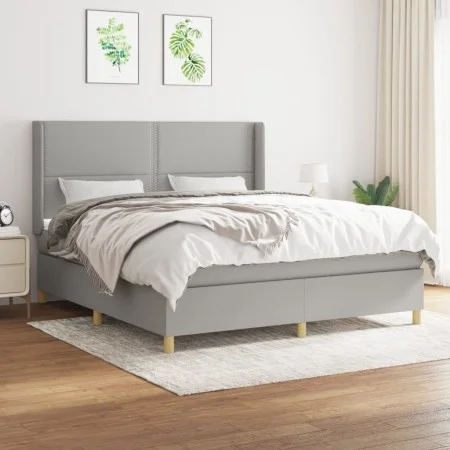 Box spring bed with light gray fabric mattress 180x200 cm by , Beds and slatted bases - Ref: Foro24-3131929, Price: 602,80 €,...