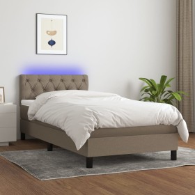 Cama box spring colchón y luces LED gris taupe 80x200 cm