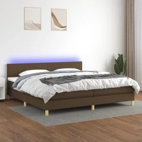 Box spring bed with LED mattress dark brown fabric 200x200 cm by , Beds and slatted bases - Ref: Foro24-3133584, Price: 593,4...