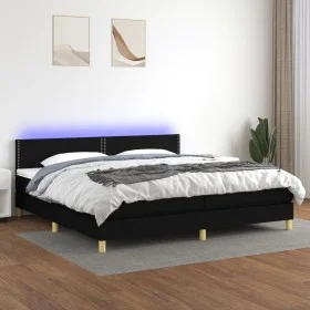 Cama box spring con colchón LED tela negro 200x200 cm de , Camas y somieres - Ref: Foro24-3133663, Precio: 564,53 €, Descuent...