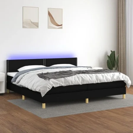 Box spring bed with LED mattress black fabric 200x200 cm by , Beds and slatted bases - Ref: Foro24-3133663, Price: 564,72 €, ...