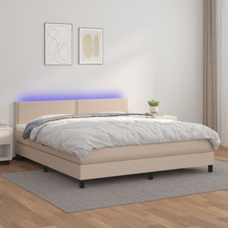 Cama box spring colchón LED cuero sintético capuchino 180x200cm de , Camas y somieres - Ref: Foro24-3134182, Precio: 526,01 €...