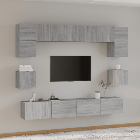 Set de muebles para TV 8 pzas madera contrachapada gris Sonoma