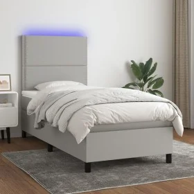 Box spring bed mattress and LED lights light gray fabric 90x190 cm by , Beds and slatted bases - Ref: Foro24-3134757, Price: ...