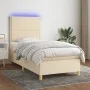 Box spring bed mattress and LED lights cream fabric 90x200 cm by , Beds and slatted bases - Ref: Foro24-3135330, Price: 321,4...