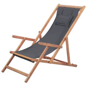 Folding beach chair in gray fabric and wooden structure by vidaXL, Garden chairs - Ref: Foro24-43997, Price: 64,29 €, Discoun...