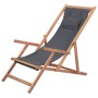 Silla de playa plegable de tela y estructura de madera gris