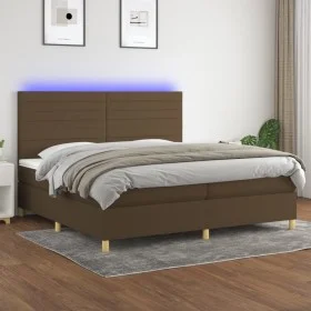 Box spring bed mattress LED lights dark brown fabric 200x200 cm by , Beds and slatted bases - Ref: Foro24-3135544, Price: 655...