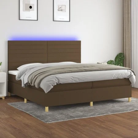Boxspringbettmatratze LED-Leuchten dunkelbrauner Stoff 200x200 cm von , Betten und Lattenroste - Ref: Foro24-3135544, Preis: ...