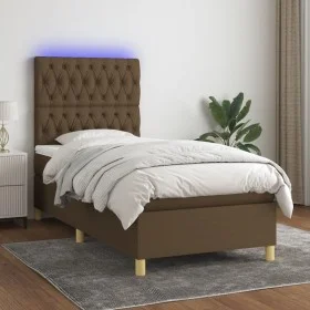 Box spring bed mattress LED lights dark brown fabric 100x200cm by , Beds and slatted bases - Ref: Foro24-3135656, Price: 398,...