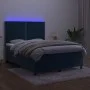 Box spring bed with mattress and LED dark blue velvet 140x190 cm by , Beds and slatted bases - Ref: Foro24-3136063, Price: 48...