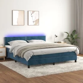 Box spring bed with mattress and LED velvet dark blue 160x200 cm by , Beds and slatted bases - Ref: Foro24-3134355, Price: 46...
