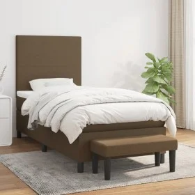 Box spring bed with dark brown fabric mattress 100x200 cm by , Beds and slatted bases - Ref: Foro24-3136416, Price: 392,44 €,...