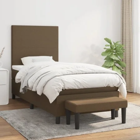 Box spring bed with dark brown fabric mattress 100x200 cm by , Beds and slatted bases - Ref: Foro24-3136416, Price: 392,44 €,...