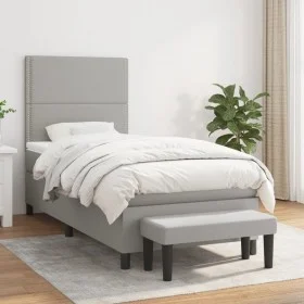 Box spring bed with light gray fabric mattress 90x190 cm by , Beds and slatted bases - Ref: Foro24-3136477, Price: 331,79 €, ...