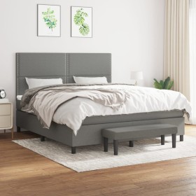 Cama box spring con colchón tela gris oscuro 160x200 cm