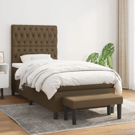 Box spring bed with dark brown fabric mattress 100x200 cm by , Beds and slatted bases - Ref: Foro24-3136816, Price: 425,62 €,...