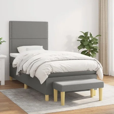 Box spring bed with dark gray fabric mattress 90x200 cm by , Beds and slatted bases - Ref: Foro24-3137046, Price: 364,20 €, D...
