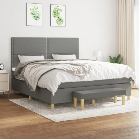 Box spring bed with dark gray fabric mattress 160x200 cm by , Beds and slatted bases - Ref: Foro24-3137086, Price: 572,04 €, ...