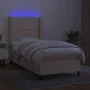 Box spring bed mattress and LED lights cream fabric 90x200 cm by , Beds and slatted bases - Ref: Foro24-3138210, Price: 330,8...