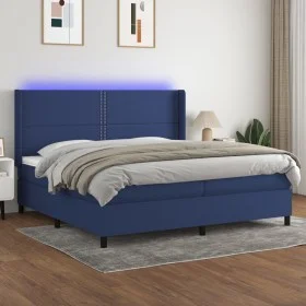 Box spring bed mattress and LED lights blue fabric 200x200 cm by , Beds and slatted bases - Ref: Foro24-3138267, Price: 660,4...