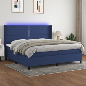 Cama box spring colchón y luces LED tela azul 200x200 cm de , Camas y somieres - Ref: Foro24-3138267, Precio: 672,00 €, Descu...