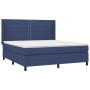 Cama box spring colchón y luces LED tela azul 180x200 cm