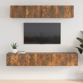 Set de muebles de TV 5 pzas madera contrachapada roble ahumado