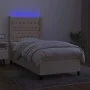 Box spring bed mattress and LED lights cream fabric 80x200 cm by , Beds and slatted bases - Ref: Foro24-3138514, Price: 347,2...