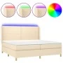 Box spring bed mattress and LED lights cream fabric 200x200 cm by , Beds and slatted bases - Ref: Foro24-3138826, Price: 604,...