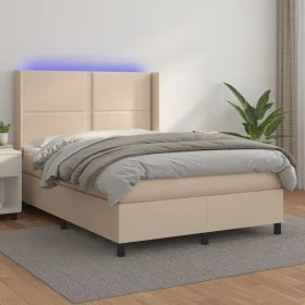 Box spring bed LED mattress synthetic leather cappuccino 140x190cm by , Beds and slatted bases - Ref: Foro24-3139324, Price: ...