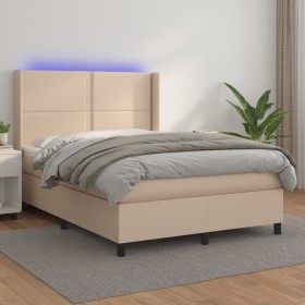 Cama box spring colchón LED cuero sintético capuchino 140x200cm