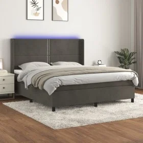 Box spring bed with mattress and LED dark gray velvet 160x200 cm by , Beds and slatted bases - Ref: Foro24-3139512, Price: 51...