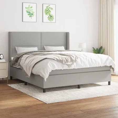 Box spring bed with light gray fabric mattress 160x200 cm by , Beds and slatted bases - Ref: Foro24-3131361, Price: 528,93 €,...