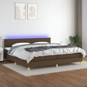 Box spring bed with LED mattress dark brown fabric 200x200 cm by , Beds and slatted bases - Ref: Foro24-3133904, Price: 595,1...