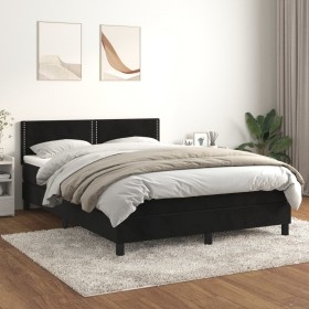 Cama box spring con colchón terciopelo negro 140x200 cm