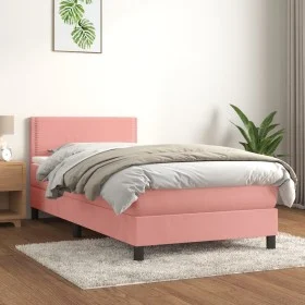 Box spring bed with pink velvet mattress 100x200 cm by , Beds and slatted bases - Ref: Foro24-3141232, Price: 290,71 €, Disco...