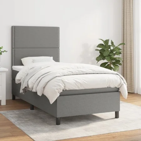 Box spring bed with dark gray fabric mattress 90x200 cm by , Beds and slatted bases - Ref: Foro24-3141666, Price: 337,29 €, D...