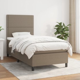 Cama box spring con colchón tela gris taupe 80x200 cm