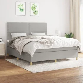 Box spring bed with light gray fabric mattress 180x200 cm by , Beds and slatted bases - Ref: Foro24-3142273, Price: 611,63 €,...