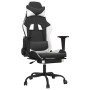 Silla gaming masaje y reposapiés cuero sintético negro blanco en Sillas gaming | Comprar online en Foro24