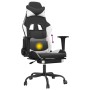 Silla gaming masaje y reposapiés cuero sintético negro blanco en Sillas gaming | Comprar online en Foro24