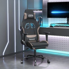Silla gaming de masaje con reposapiés tela negro y gris taupe en Sillones para videojuegos | Comprar online en Foro24