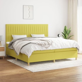 Cama box spring con colchón tela verde 200x200 cm