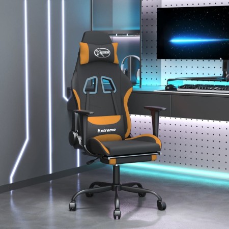 Silla gaming de masaje con reposapiés tela negro y naranja en Sillas gaming | Comprar online en Foro24