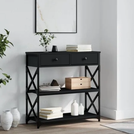 Black engineered wood console table 75x28x75 cm by , Side tables - Ref: Foro24-834195, Price: 72,56 €, Discount: %